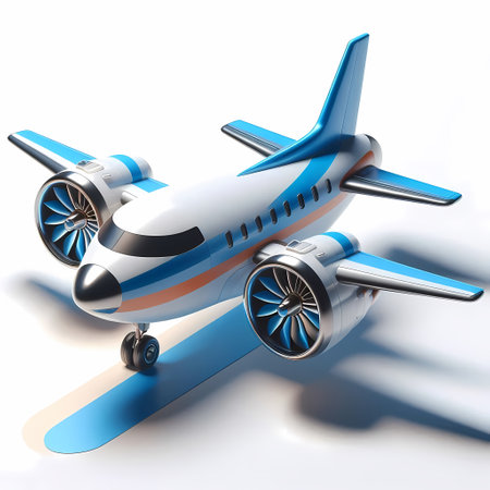 3D Render of Blue Airplane Model isolated on a white backgroundの素材