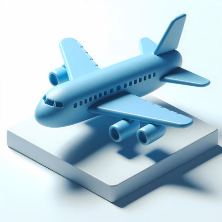 3D Render of Blue Airplane Model isolated on a white backgroundの素材