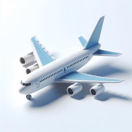 3D Render of Blue Airplane Model isolated on a white backgroundの素材