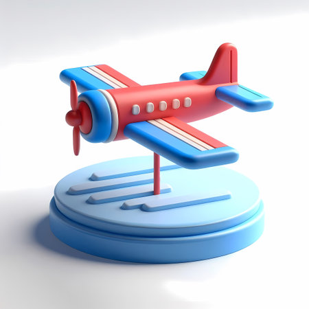 3D Render of Red Airplane Model isolated on a white backgroundの素材