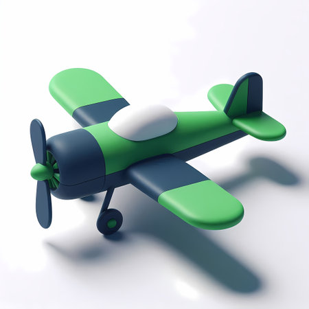 3D Render of Green Airplane Model isolated on a white backgroundの素材