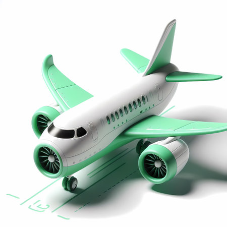 3D Render of Green Airplane Model isolated on a white backgroundの素材