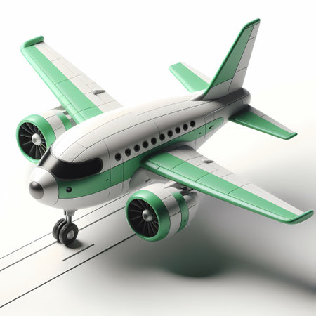 3D Render of Green Airplane Model isolated on a white backgroundの素材