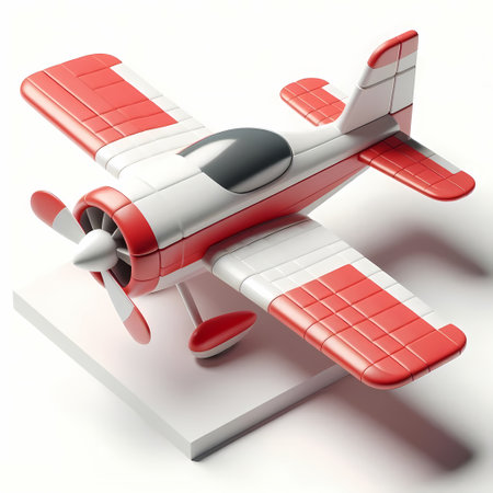 3D Render of Red Airplane Model isolated on a white backgroundの素材
