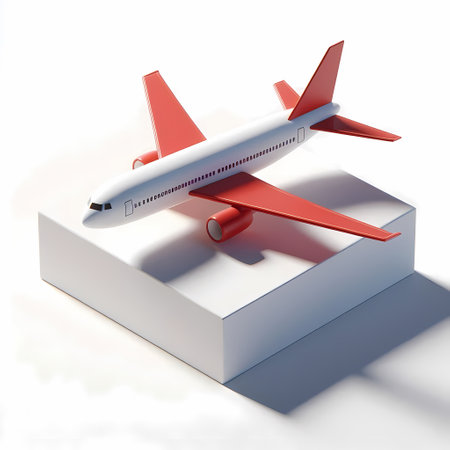 3D Render of Red Airplane Model isolated on a white backgroundの素材