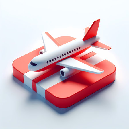 3D Render of Red Airplane Model isolated on a white backgroundの素材