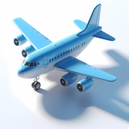 3D Render of Blue Airplane Model isolated on a white backgroundの素材