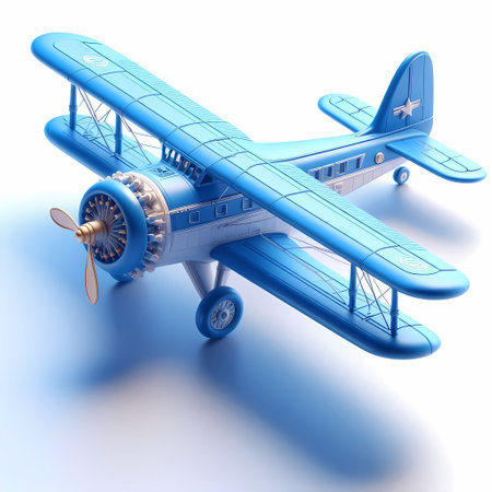 3D Render of Blue Airplane Model isolated on a white backgroundの素材