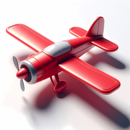 3D Render of Red Airplane Model isolated on a white backgroundの素材