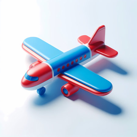 3D Render of Red Airplane Model isolated on a white backgroundの素材