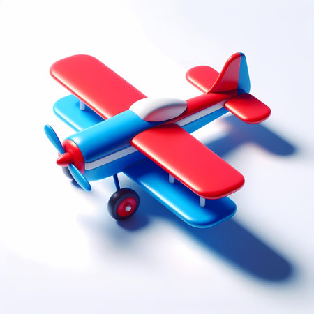 3D Render of Red Airplane Model isolated on a white backgroundの素材