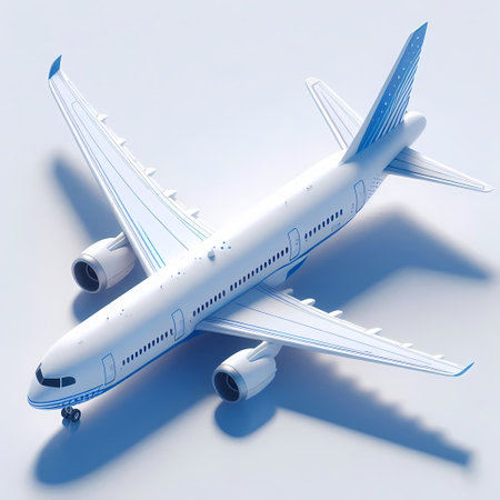 3D Render of Blue Airplane Model isolated on a white backgroundの素材