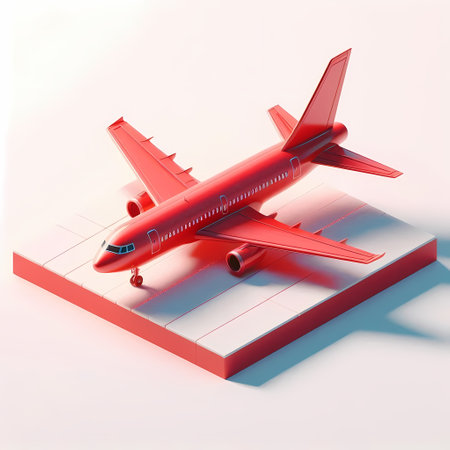 3D Render of Red Airplane Model isolated on a white backgroundの素材