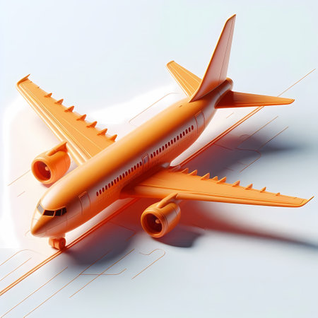 3D Render of Red Airplane Model isolated on a white backgroundの素材