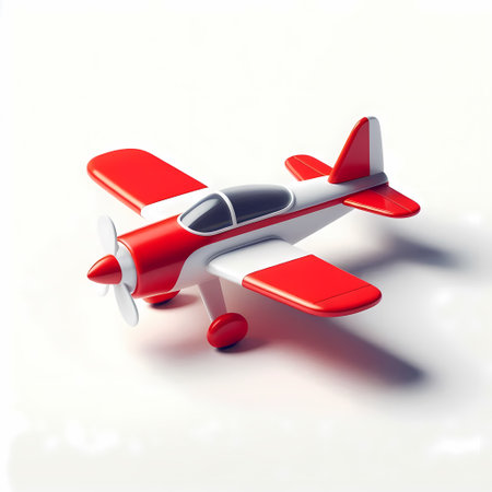 3D Render of Red Airplane Model isolated on a white backgroundの素材