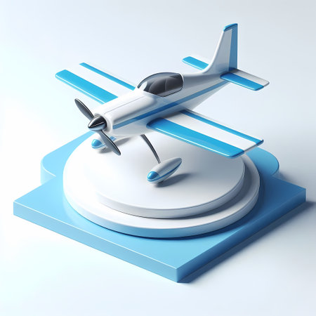 3D Render of Blue Airplane Model isolated on a white backgroundの素材