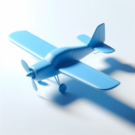 3D Render of Blue Airplane Model isolated on a white backgroundの素材