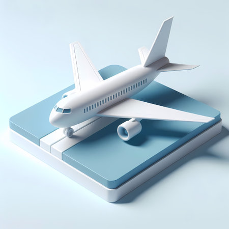 3D Render of Blue Airplane Model isolated on a white backgroundの素材