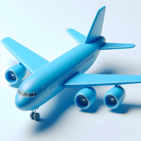 3D Render of Blue Airplane Model isolated on a white backgroundの素材