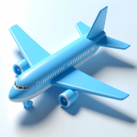 3D Render of Blue Airplane Model isolated on a white backgroundの素材