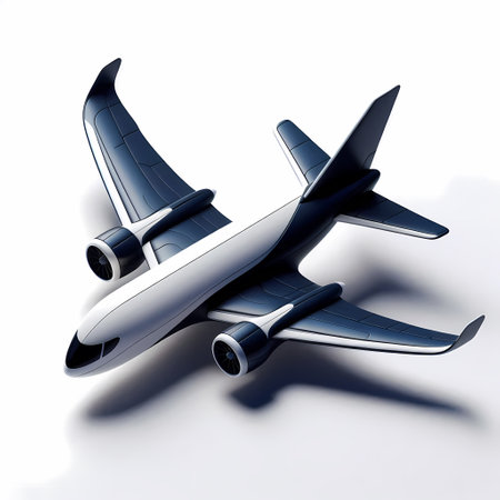3D Render of Blue Airplane Model isolated on a white backgroundの素材