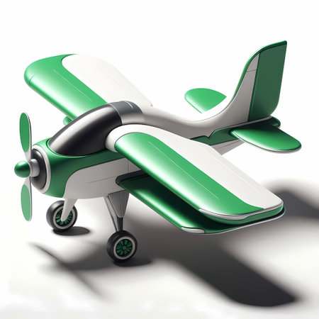 3D Render of Green Airplane Model isolated on a white backgroundの素材