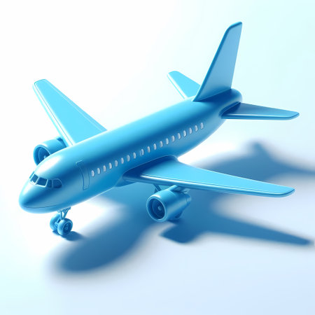 3D Render of Blue Airplane Model isolated on a white backgroundの素材