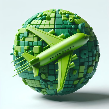 3D Render of Green Airplane Model isolated on a white backgroundの素材