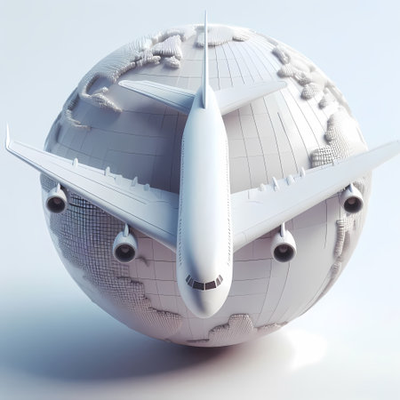 3D Render of Blue Airplane Model isolated on a white backgroundの素材