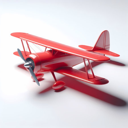 3D Render of Red Airplane Model isolated on a white backgroundの素材