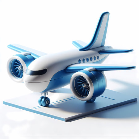 3D Render of Blue Airplane Model isolated on a white backgroundの素材