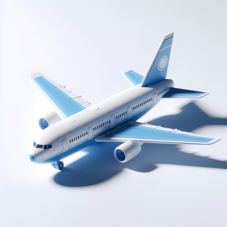 3D Render of Blue Airplane Model isolated on a white backgroundの素材
