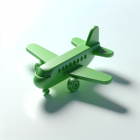 3D Render of Green Airplane Model isolated on a white backgroundの素材