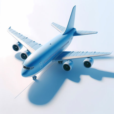 3D Render of Blue Airplane Model isolated on a white backgroundの素材