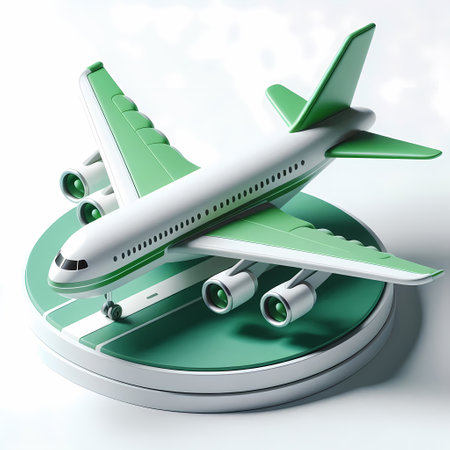 3D Render of Green Airplane Model isolated on a white backgroundの素材