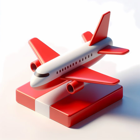 3D Render of Red Airplane Model isolated on a white backgroundの素材