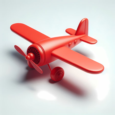 3D Render of Red Airplane Model isolated on a white backgroundの素材