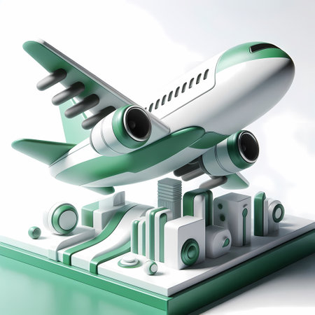 3D Render of Green Airplane Model isolated on a white backgroundの素材