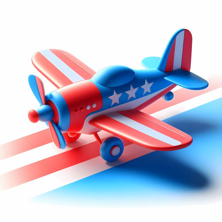 3D Render of Red Airplane Model isolated on a white backgroundの素材