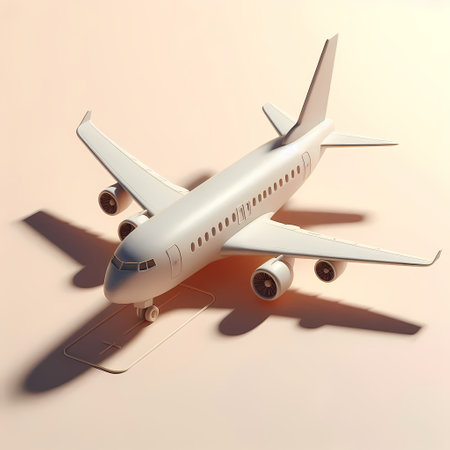 3D Render of Red Airplane Model isolated on a white backgroundの素材
