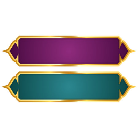 luxury golden colorful 3d arabic islamic text box title frame border banner set with ornamental illustrationのイラスト素材