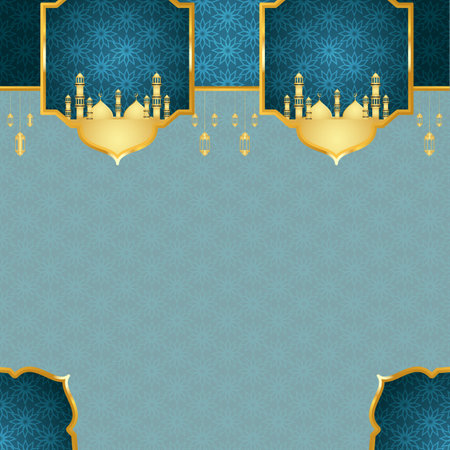 Golden islamic frame with lantern ramadan kareem arabic border flyer poster