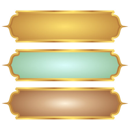 Set of decorative luxury golden arabic islamic banner title frame transparent background gold text box clipartのイラスト素材