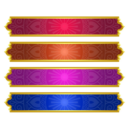 Set of decorative luxury golden arabic islamic banner title frame transparent background gold text box clipartのイラスト素材