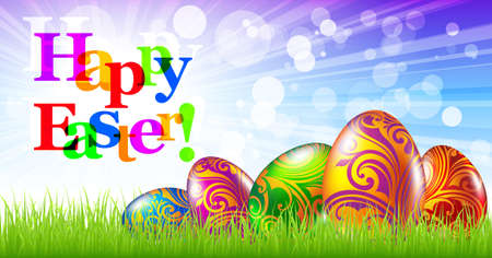Easter greeting card with colored eggs のイラスト素材