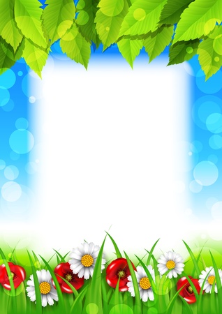 Spring background with daisies and poppiesのイラスト素材