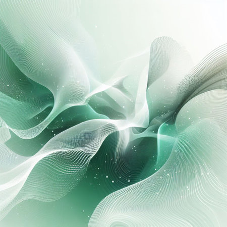 abstract background with smooth lines and waves in green and white colorsの素材