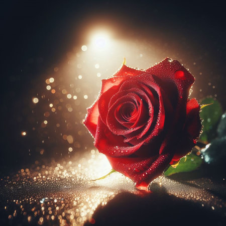 Beautiful red rose on a dark background with bokeh.の素材