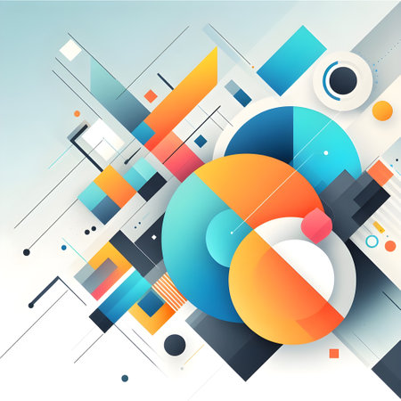 Abstract geometric background with circles, squares, and rectangles.の素材