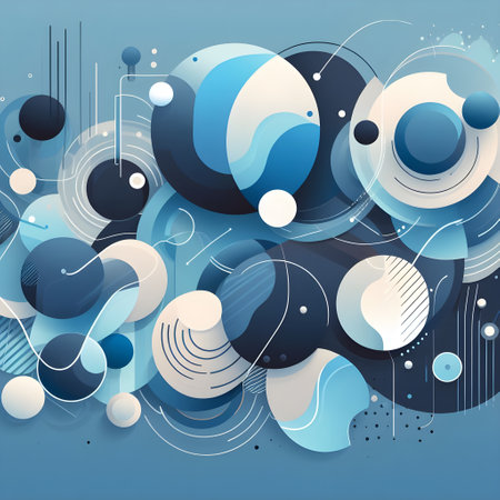 Abstract background with blue and white circles and lines. Vector illustration.の素材